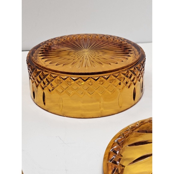 Vintage Amber Indiana Glass Candy Dish & Lid Pressed Glass Diamond Princess - Picture 7 of 14